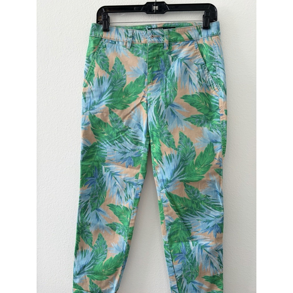 Lauren Ralph Lauren Womens Pants Size 0 Green Blue Tropical Palm Leaf Print